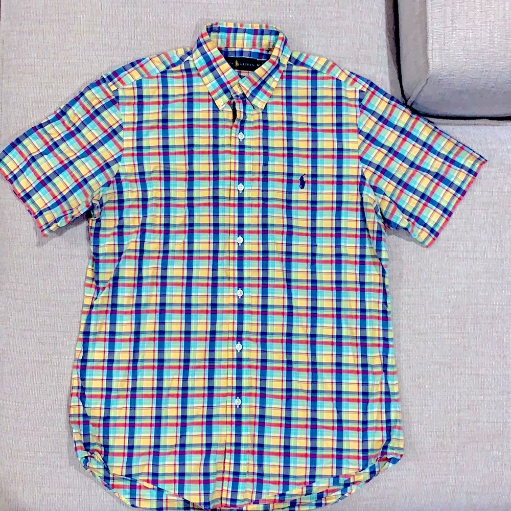 Ralph Lauren Mens Medium Plaid Short-Sleeve Shirt